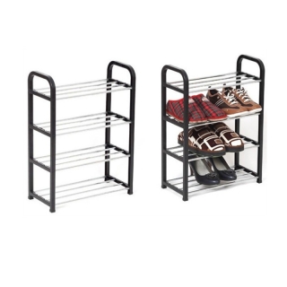 WOOKEE  ถูกที่สุด！ล่าสุด ชั้นวางรองเท้าสแตนเลส4ชั้น สามสี（ชมพู, เขียว, ดำ） Stainless Shoe Rack