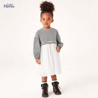 Little maven girls dresses เสื้อผ้าเด็กยุโรปและอเมริกาชุดเด็กใหม่แขนยาว splicing ตาข่ายชุดเด็ก