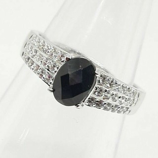 แหวน นิล Black Spinel พลอยแท้ เมืองกาญ เจียรไน เหลี่ยมนิล ขนาดพลอย 8×10 มม. ตัวเรือนเงิน 925 ชุบทองคำขาว ขนาด 52 , 55