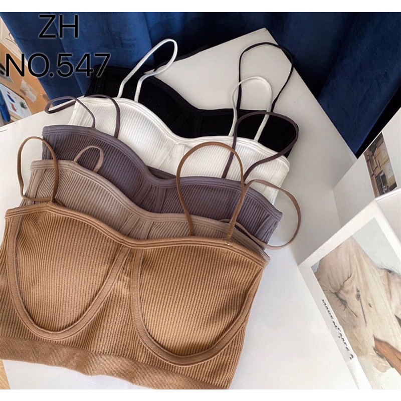 เสื้อครอป 🆕บราสายเดี่ยวสไตล์เกาหลี ผ้าทอร่อง ZH.547 - รูปที่ 7