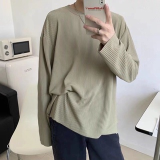 เสื้อยืดคอกลม แขนยาว ทรงหลวม สีพื้น แฟชั่นคู่รัก สไตล์เกาหลี สําหรับผู้ชาย 2022