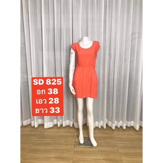 SD 825  ราตรีสั้นสีแดงสีส้ม แฟชั่นผู้หญิง สีพื้น คอกลม แขนสั้น เอวจั้ม พร้อมส่ง