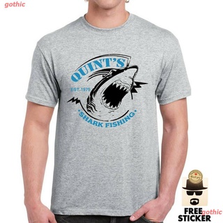 เสื้อยืดลำลอง เสื้อยืดลําลองสําหรับผู้ชายแขนสั้นคอกลมพิมพ์ลาย Quints Shark Fishing Inspired By Movie Jaws Amity Island S