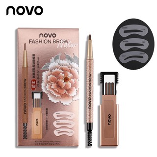 No.5146 NOVO FASHION BROW Eyebrow โนโว ดินสอเขียนคิ้ว แบบหมุน แถมไส้ดินสอ + บล๊อกคิ้ว 3 ชิ้น พร้อมไส้ดินสอเปลี่ยน3แท่ง