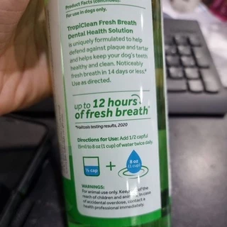 (( น้ำ)) Tropiclean Fresh breath oral care water aditive 473 มล. Exp.08/2027 ผลิตภัณฑ์ผสมน้ำช่วยลดการเกิดหินปูน