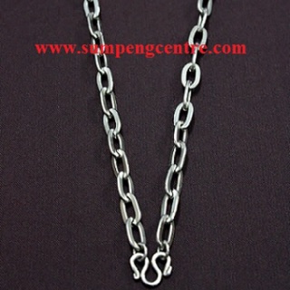 สร้อยสแตนเลสทับแบน เบอร์ 4: 16" - 30" (ครึ่งโหล), Flat stainless necklace with holes no. 4: 16" - 30" (half a dozen)