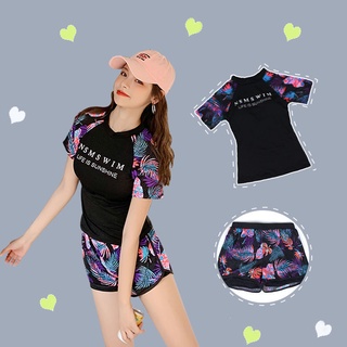 ชุดว่ายน้ำ ผู้หญิง เซต2ชิ้น เสื้อผ้า แฟชั่น เนื้อผ้านิ่ม ใส่สบาย สไตล์เกาหลี น่ารัก แขนสั้น กางเกงขาสั้น