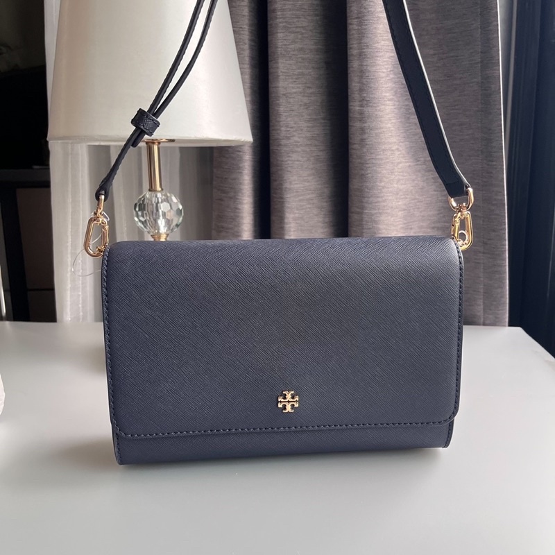 🎀 (สด-ผ่อน) กระเป๋าสะพาย 9 นิ้ว สีกรม 78603 Tory burch Emerson Combo Crossbody  saffiano leather / T