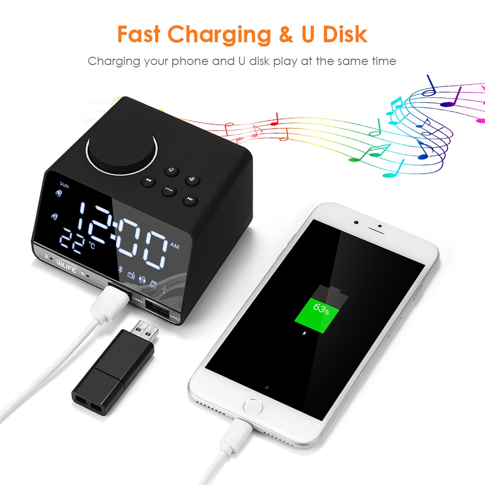 K11 4.2 Radio Alarm Clock Speaker With 2 USB Ports LED Digital Alarm Clock