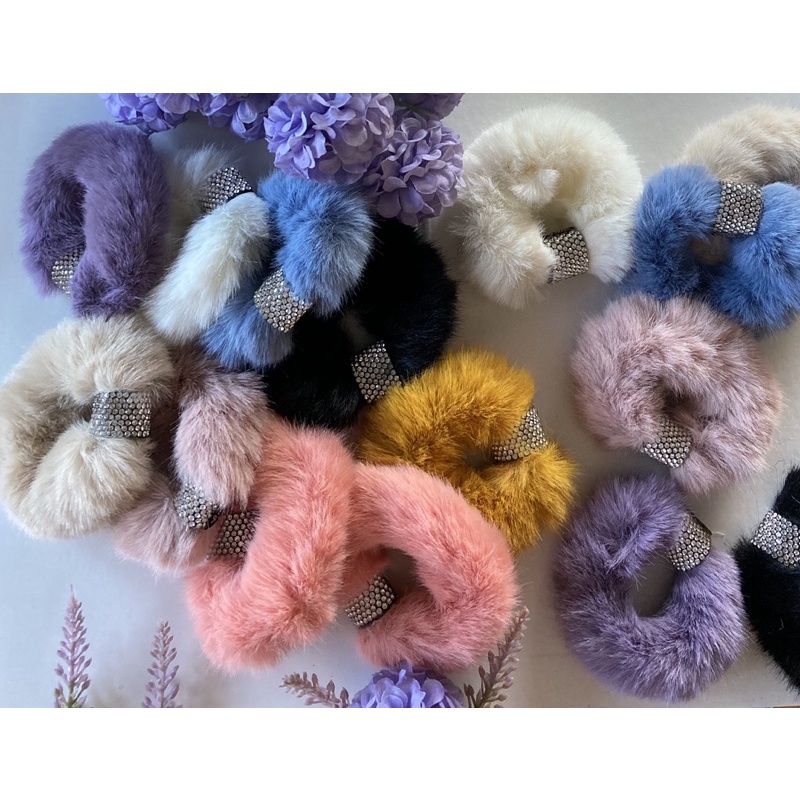 ยางรัดผมแฟชั่น 1ชิ้น))  น่ารักมาก ปุกปุย นุ่มนิ่ม โทนสีพาสเทล อบอุ่น  ใช้ดี - รูปที่ 4