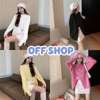 OFF SHOP พร้อมส่ง (OFF-71023)  เสื้อไหมพรมแขนยาว คอกลม ดีเทลเว้าด้านข้าวเก๋ๆ