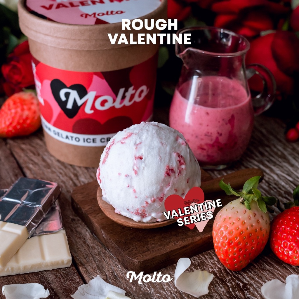 Rough Valentine (ไอศกรีม ไวท์ช็อก สตรอว์เบอร์รี 1 ถ้วย 16 oz.) - Molto premium Gelato