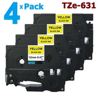 [สต็อกประเทศไทย]4 Pack 12mm Tze631 Black on Yellow Label Tape for Brother PTouch 8M Length TZe-631 Tze 631 Compatible wi