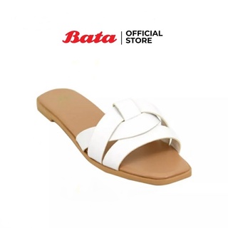 ส่งต่อของใหม่ Bata LADIES FLATS รองเท้าแตะแฟชั่น MULE CONTEMP แบบสวม สีขาว เบอร์ UK7 (40)