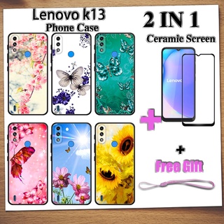 2 IN 1 เคสโทรศัพท์มือถือ Lenovo k13 พร้อมกระจกนิรภัย เซรามิค ป้องกันหน้าจอ ฟิล์มโค้ง ผีเสื้อ