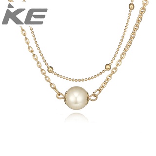 Short Necklace Natural Stone Glass Inlaid Double Necklace Sweet Pearl MultiClavicle Chain for