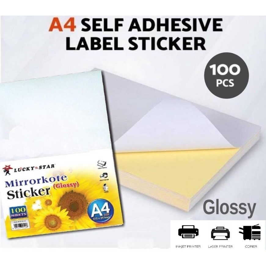 A4 Inkjet / Laser Printing Glossy Label Sticker / Mirrokote (100s / pack)