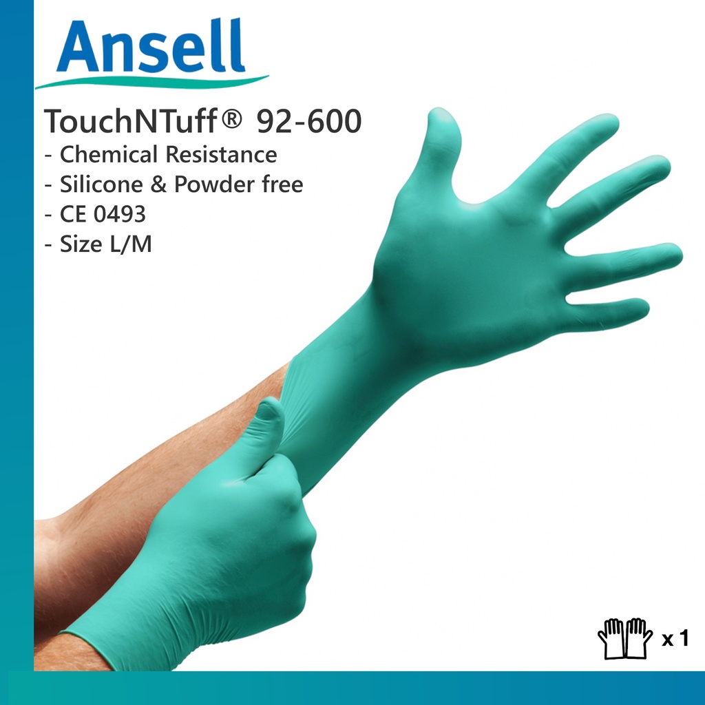 ANSELL TouchNTuff® 92-600 ถุงมือไนไตรล์แบบใช้แล้วทิ้ง/ กันสารเคมี/ การประมวลผลอาหาร/ ห้องปฏิบัติการ/