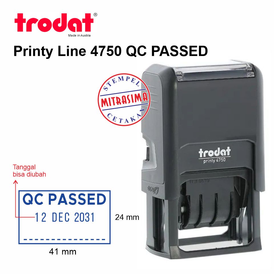 แสตมป์ Trodat 4750 QC PASSED พร้อมวันที่ตรงกลาง