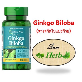 (พร้อมส่ง) Puritans Pride Ginkgo Biloba Standardized Extract 120 mg 100 Capsules. สารสกัด แปะก๊วย ความจำ แป๊ะก๊วย