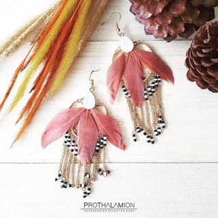 Feather Bohemian Chic Handmade Earrings : ต่างหู ตุ้มหู ต่างหูออกงาน ขนนก โบฮีเมียน ประดับ ลูกปัด