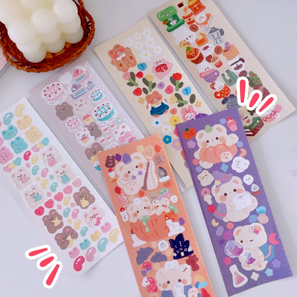 สติ๊กเกอร์หมี กระต่าย ไดคัท เคลือบโฮโลแกรม ใช้ติดโทรศัพท์ มือถือ ตกแต่งไดอารี่ สไตล์เกาหลี  Hologram Bear Sticker - รูปที่ 3