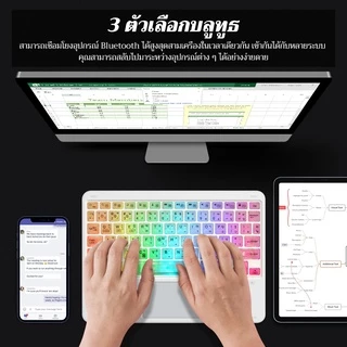 GOOJODOQ 【ไทยแลนด์สปอต】แป้นพิมพ์บลูทูธ RGB ใสคริสตัลพร้อมแป้นพิมพ์สากลไร้สายทัชแพด แป้นพิมพ์ภาษาไทย For Phone Pad Xiaomi