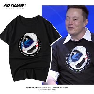 เสื้อยืดโอเวอร์ไซส์Spacex Iron Man Musk เดียวกันพิมพ์เสื้อยืดผู้ชายและผู้หญิงผ้าฝ้ายแขนสั้นครึ่งแขนแฟชั่นยุโรปและอเมริกา