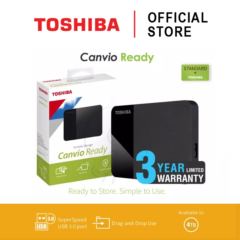 Toshiba External HDD (4TB) USB 3.2 (Canvio Ready B3) ฮาร์ดดิสพกพา External Harddisk Harddrive