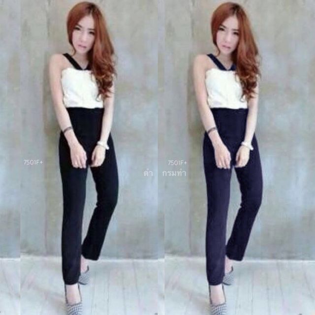MF7501 Set 2 ชิ้น เสื้อเกาะอกสายเดี่ยว สม็อคหลัง ผ้าซาร่า + กางเกงขายาว ทรงเอวสูงเอวไม่ยืดนะคะ มีซิปหลัง