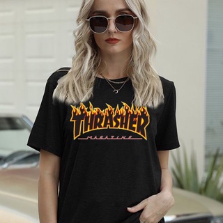 Tee Thrasher โอเวอร์ไซม์ระเหิด Unisex แฟชั่นขนาดใหญ่แฟชั่นเสื้อยืดสีดําอินเทรนด์เสื้อยืดเสื้อยืด rFs