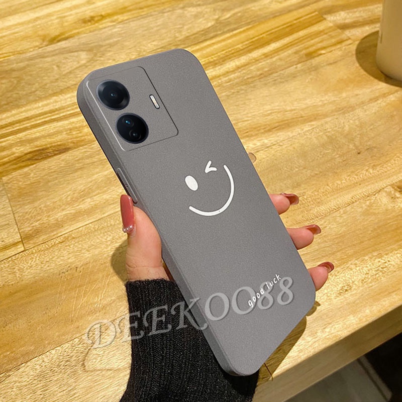 เคสโทรศัพท์มือถือ วีโว่ VIVO Y77 Y55 Y30 Y76 Y75 V23 V23E X80 Pro Y01 Y15A Y15S 5G 4G Smartphone Casing Happy Simple Phone Cell Case Matte Silicone TPU Softcase Solid Color Couple Loves Back Cover VIVOY77 #8