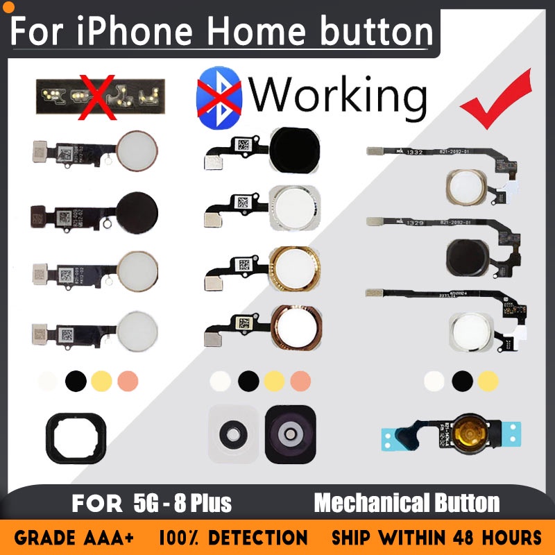 ปุ่มบ้าน Flex สําหรับ iPhone 6 6s 7 8 Plus 5s SE 5C 5G กลับปุ่ม Home ประกอบกุญแจพร้อมสาย Flex สติกเกอร์ยาง
