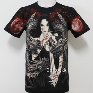 เสื้อลาย มังกร ดาบ พระจันทร์ เสื้อยืด Discharge T-Shirt D60 ไซส์ยุโรป