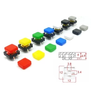 สวิตช์ปุ่ม กดติด ปล่อยดับ ปุ่ม หมวกกลม 12 mm. สี่เหลี่ยม Round Square Tactile Button Caps switch