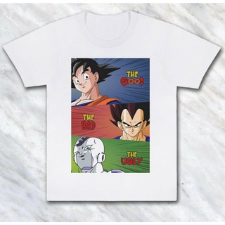 เสื้อยืด พิมพ์ลาย Dragon Ball the Good the Bad the ugly สีขาว แฟชั่นสําหรับผู้หญิงS-5XL