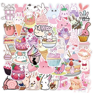 ❉ Kawaii Pink Strawberry Rabbit Cute Desserts Bunny สติ๊กเกอร์ ❉ 50Pcs/Set DIY Fashion Decals Doodle สติ๊กเกอร์