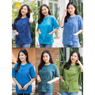 เสื้อพื้นเมืองผ้าฝ้าย คอกลมกระดุม5เม็ด