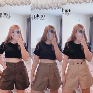 W0085 กางเกงขาสั้นกระดุมหน้า2เม็ด แต่งกระเป๋าตรงเอว plussize สาวอวบ