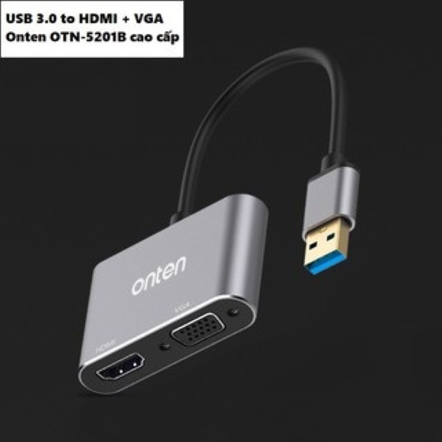 Onten USB 3.0 To HDMI/VGA Adapter OTN-5201B รองรับ 2K สำหรับคอมพิวเตอร์ตั้งโต๊ะโน๊ตบุ๊ค