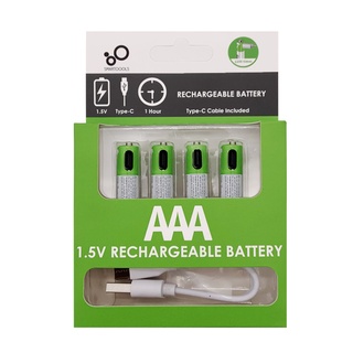 ถ่านชาร์จ USB ถ่านลิเธียมไอออน AAA 1.5V 750 mAh ชาร์จไฟได้ มากกว่า 1200 ครั้ง พร้อมสายชาร์จ USB Type C