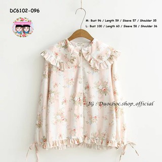 DC6102-096 เสื้อคอบัวลายดอกกุหลาบ