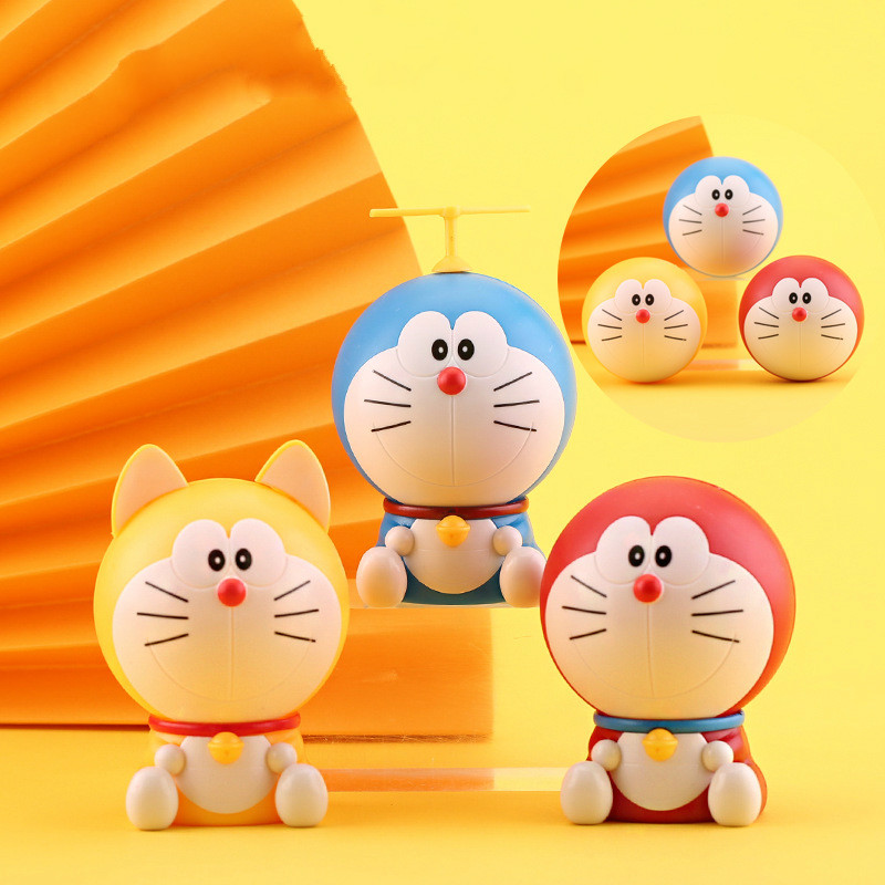 3Pcs Doraemon Action Figure Toys Deformation Toys Car Cake Decoration ...