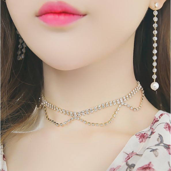 >Name : สร้อยคอโช้กเกอร์เพชร cz (นำเข้าจากเกาหลี made on Korea) 17N544