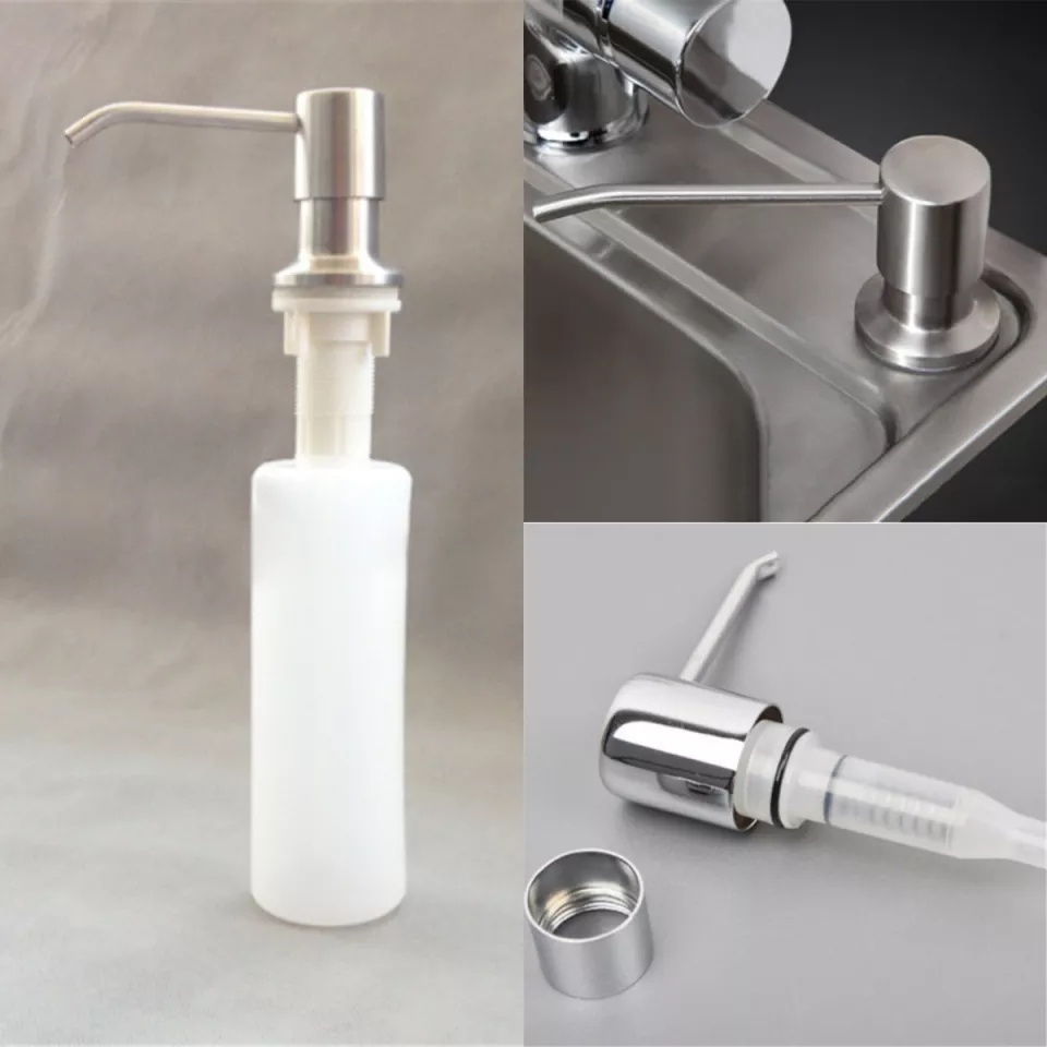 300ML Kitchen Sink Soap Dispenser ขวดใส่น้ำยาล้างจาน หัวปั๊มสแตนเลส เติมสบู่ ปั๊ม ใส่สบู่เหลว ฝังซิงค์