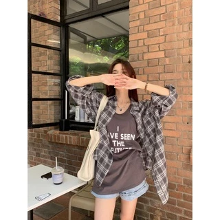 Cicishop(3017)Shirt plaid เสื้อเชิ้ตแขนยาวลายสก๊อต ทรงเบสิคใส่คลุมแมตช์หรือใส่เดี่ยวๆก็ชิคค