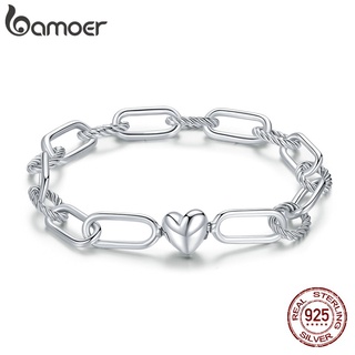 Bamoer 925 Sterling Silver Heart Love Chain Bracelet for Women Engagement Jewelry Gift SCB202