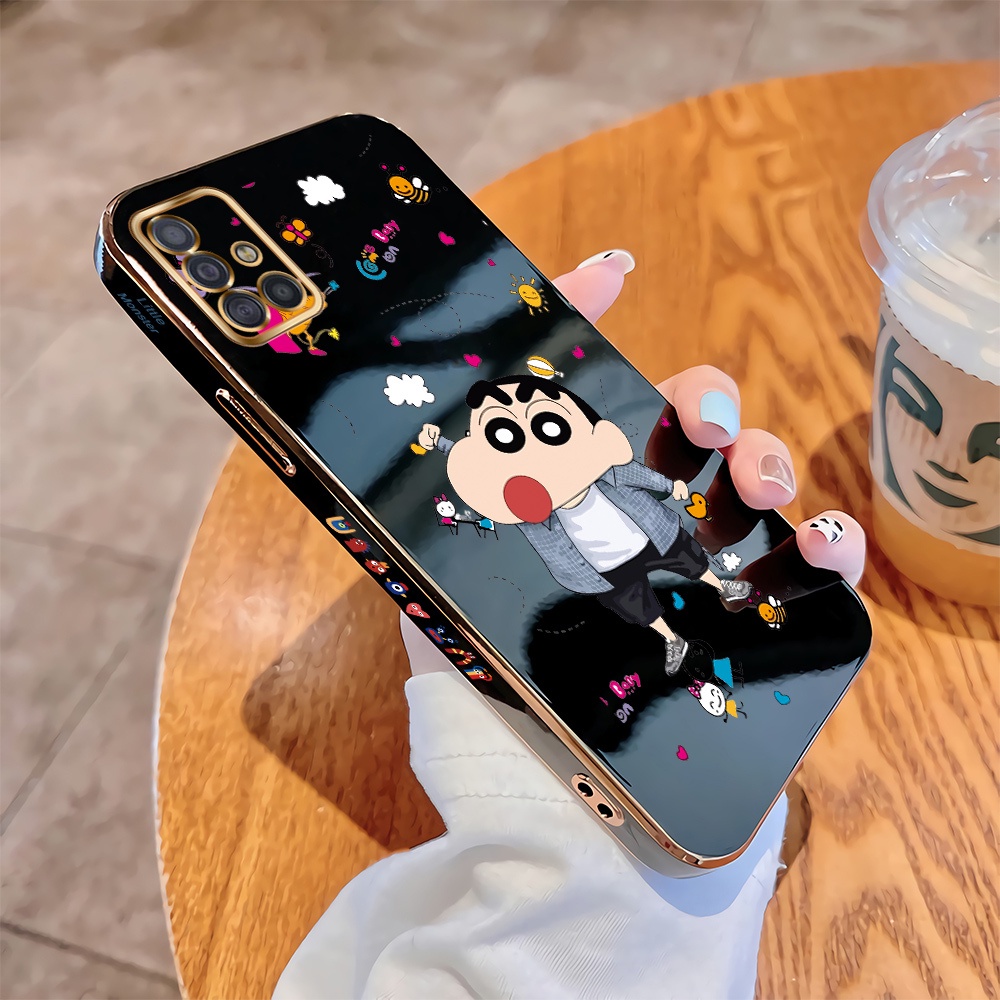 เคสโทรศัพท์มือถือ TPU นิ่ม ขอบสี่เหลี่ยม ลายการ์ตูนชินจังน่ารัก หรูหรา สําหรับ Samsung Galaxy A51 A71 5G A31 A21s A11 M11