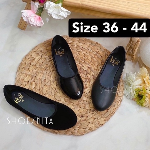 รัดส้น รองเท้าสลิปออนผู้หญิง รองเท้าคัชชูผู้หญิงสีดำ ส้นแบน ไซส์ใหญ่ ส้นแบน SHOESNITA *พื้นดำ 324-1