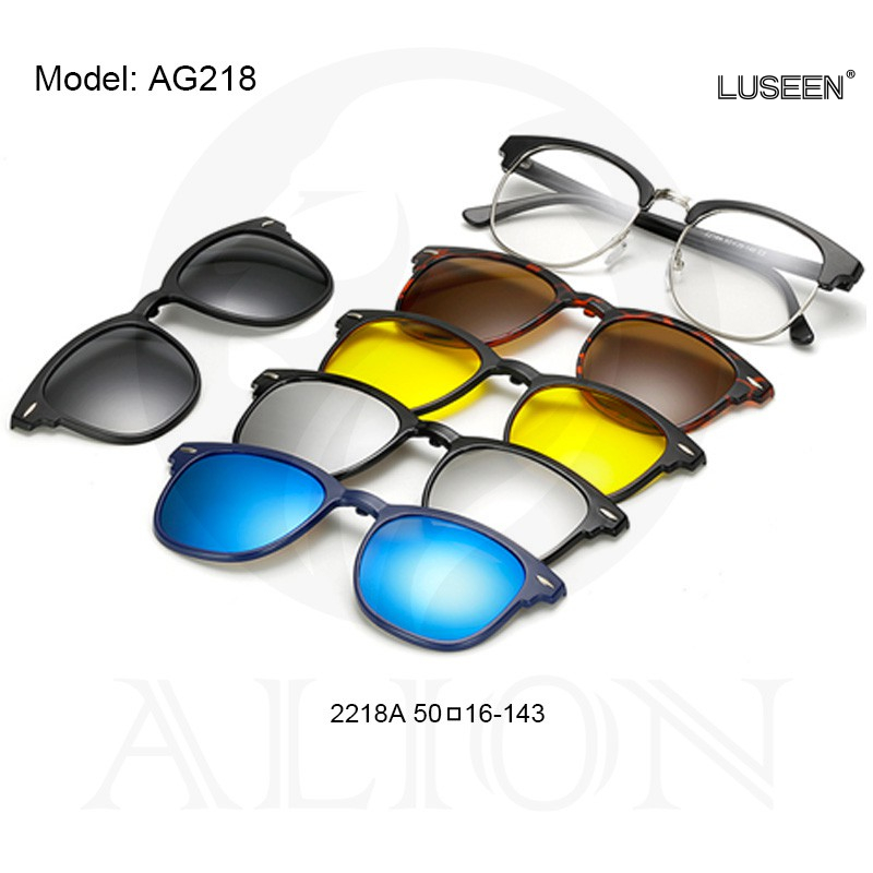 LUSEEN 6 in 1 แว่นกันแดด แฟชั่น แว่นสายตากันแดด แว่นกันแดดแบบถอดเปลี่ยนได้ แว่นตาดำผู้ชาย แว่นตา กัน แดด SET1
